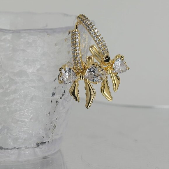 Purple Austrian Crystal Drop Earrings Flower Stud for Women, Large - Picture 5 of 7